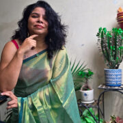 Tissue silk saree in pastel green shade