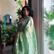 Shimmering tissue silk saree in light green