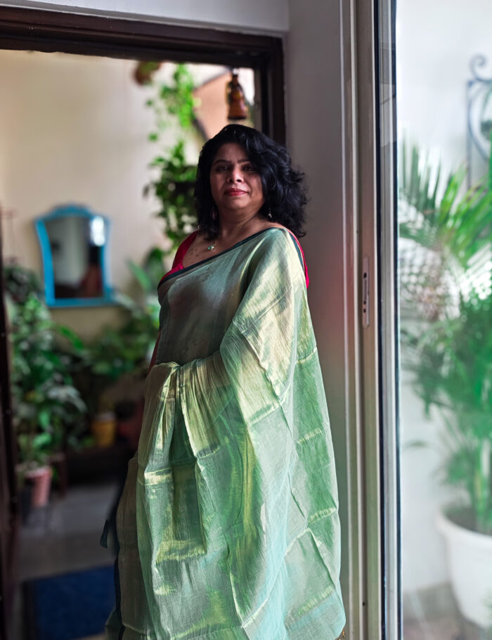 20250828_140751 Shimmering tissue silk saree in light green