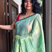 Soft green silk saree with elegant drape