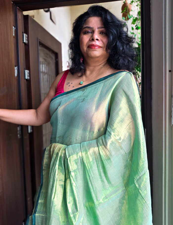 20250828_140843 Soft green silk saree with elegant drape