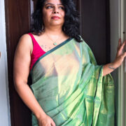 Green tissue silk saree with subtle shine