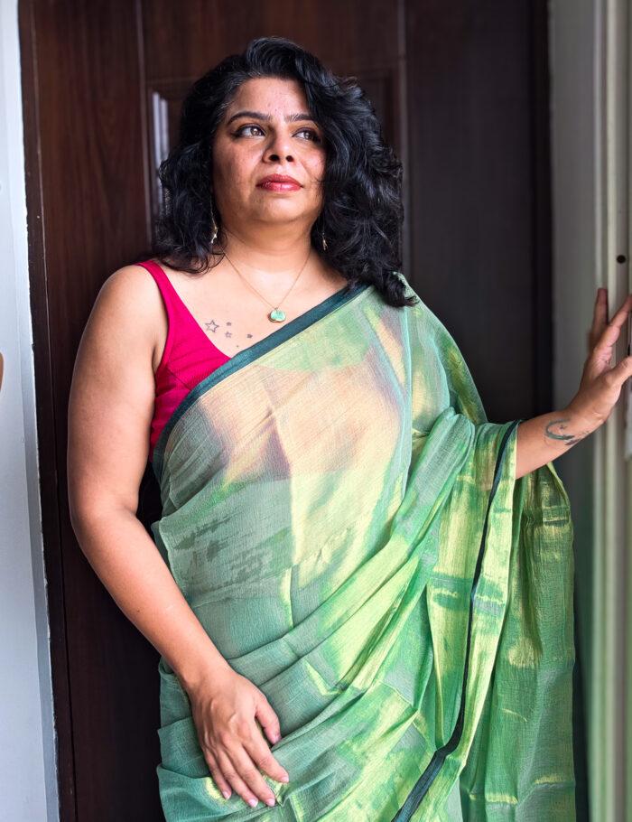 20250828_140923 Green tissue silk saree with subtle shine