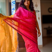 Gulkand cotton silk saree in pink and yellow