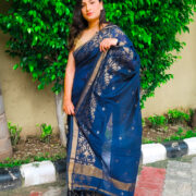 Blue saree handcrafted