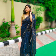 Lightweight blue khadi saree