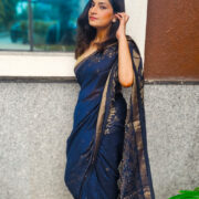 Blue cotton saree zari