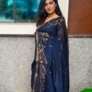 Blue cotton saree with zari border
