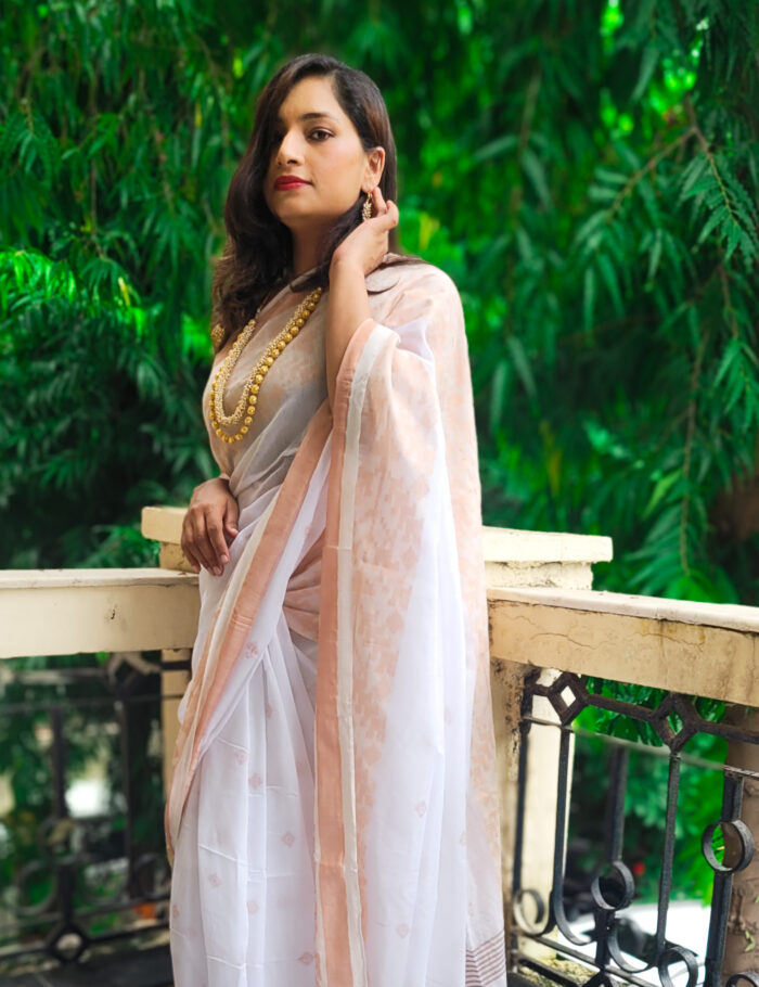 20250830_110134 White khadi saree with fine zari detailing on the border