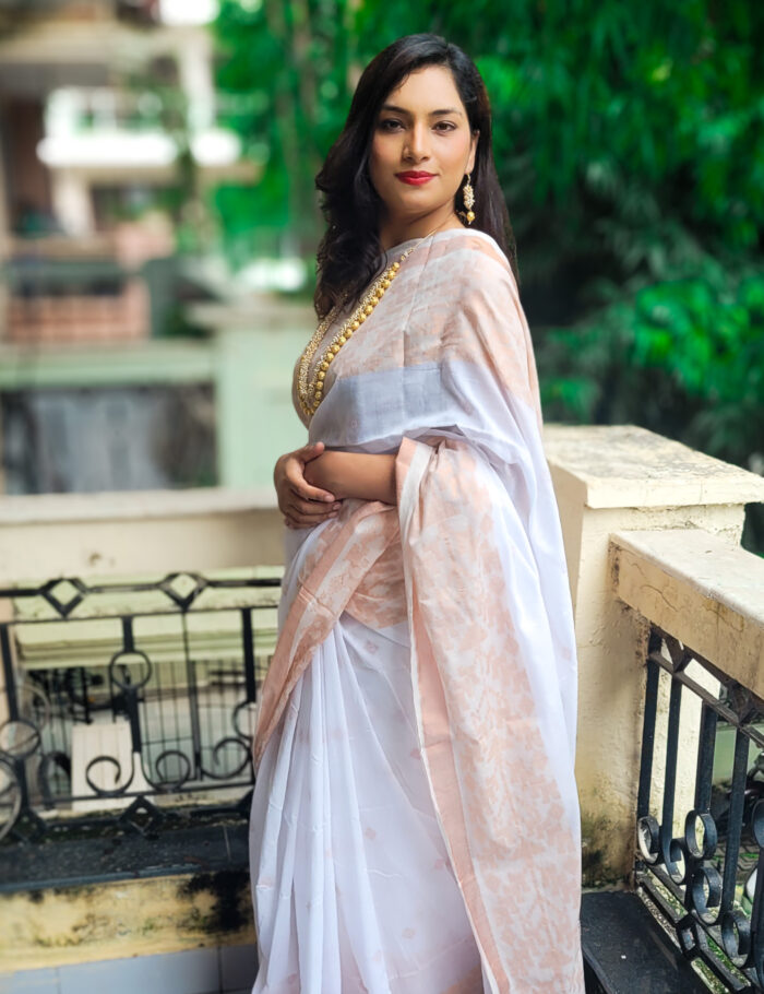 20250830_110313 Pure white khadi cotton saree with ornate zari border