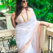 White cotton handwoven saree with zari border accent