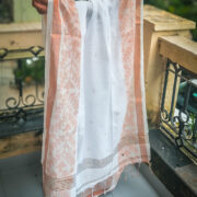 White khadi cotton saree with gold zari border