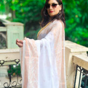 White cotton saree with zari border