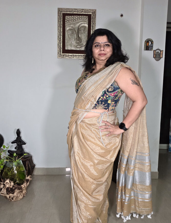 20250906_204954 Zari linen saree “Shining Uranus”