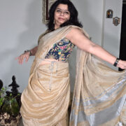 Uranus gold zari linen saree