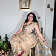 Gold zari linen saree from Mznari