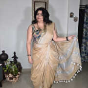Shining Uranus linen saree gold zari
