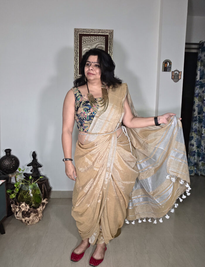 20250906_205349 Shining Uranus linen saree gold zari