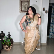 Pure linen saree with zari shine