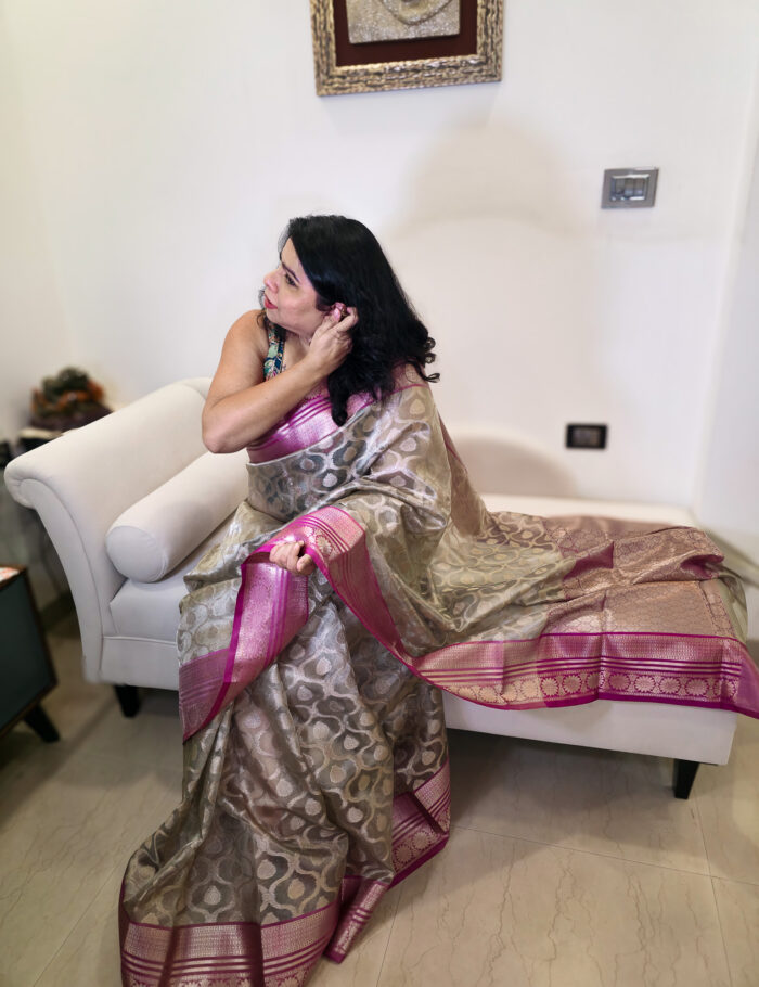 20250917_220530 Ragini Golden Banarasi Silk Saree with Pink Zari Border