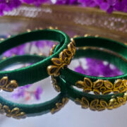 Green Silk Thread Kundan Bangles