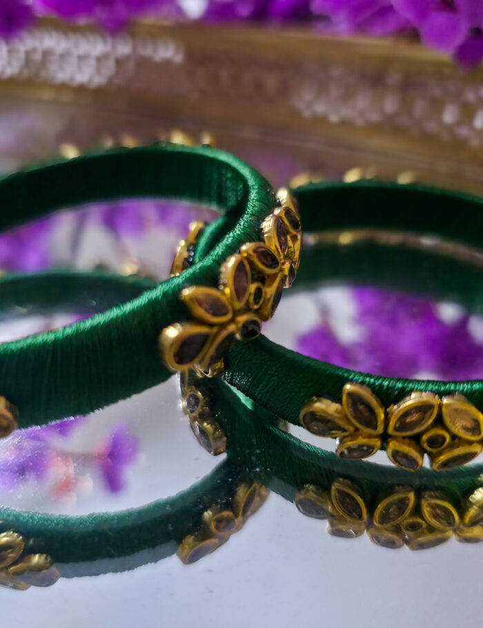 Green Silk Thread Kundan Bangles