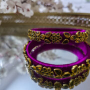 Magenta silk thread kundan bangles pair