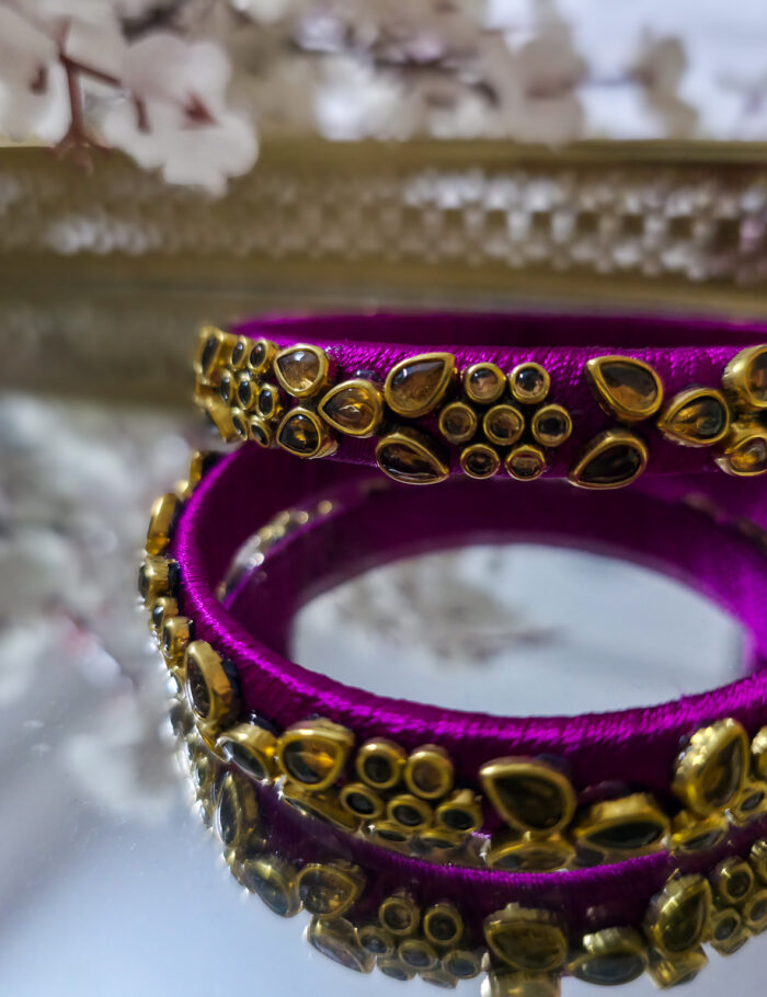 Magenta silk thread kundan bangles pair