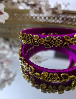 Magenta Silk Thread Kundan Bangles
