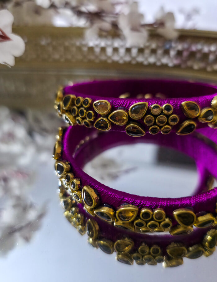 Magenta Silk Thread Kundan Bangles
