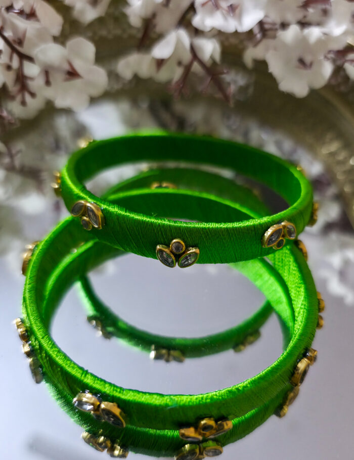 Light green silk thread kundan bangles pair