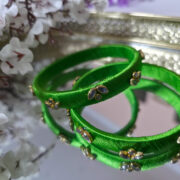 Light Green Silk Thread Kundan Bangles