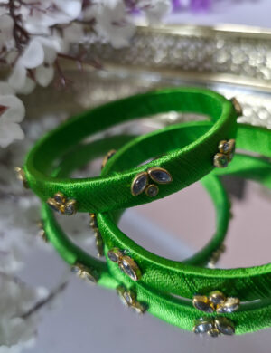 Light Green Silk Thread Kundan Bangles