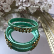 Mint green silk-thread kundan bangle pair