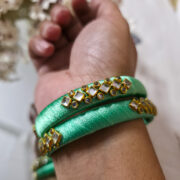 Festive kundan bangles in mint green and silk wrap