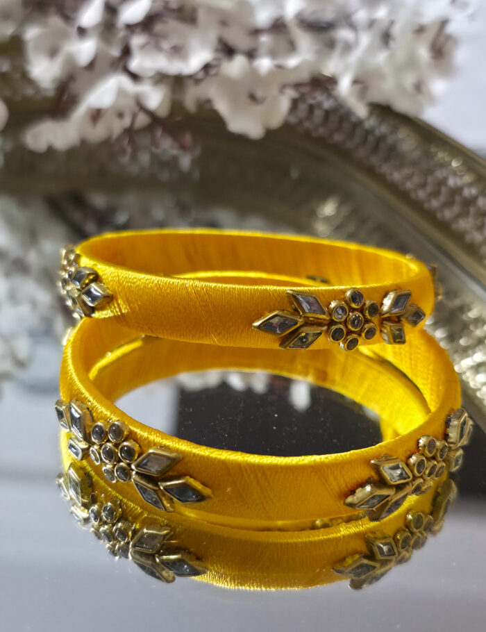20250923_203930 Yellow silk bangles with floral kundan motifs