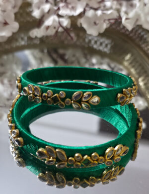20250923_204023 Traditional green-thread silk bangles with kundan stones