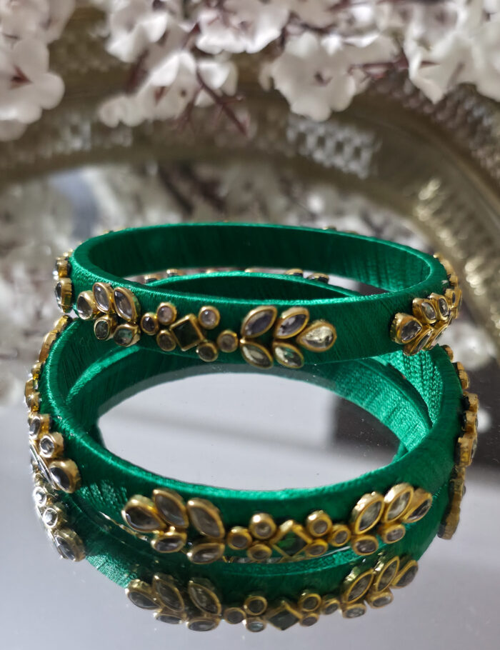 20250923_204023 Traditional green-thread silk bangles with kundan stones