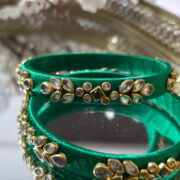 Green Silk Thread Kundan Bangles