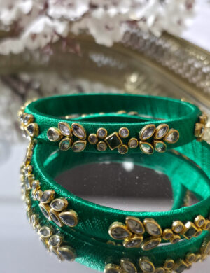 Green Silk Thread Kundan Bangles