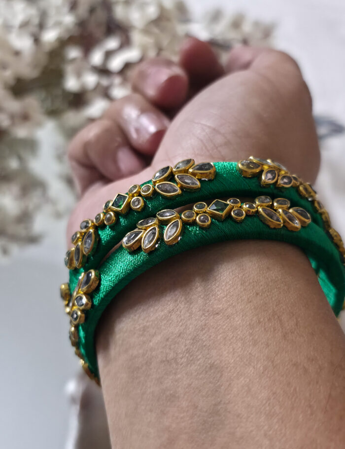 20250923_204052 Green silk thread kundan bangle pair
