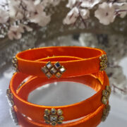 Orange silk thread kundan bangles pair