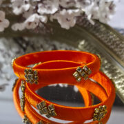 Orange Silk Thread Kundan Bangles