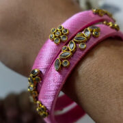 Light Pink Silk Thread Kundan Bangles
