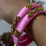 Soft pink silk thread kundan bangles duo