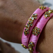 Light baby-pink silk kundan bangle set