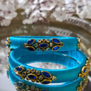 Sky blue silk thread kundan bangles pair