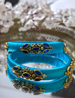 Sky blue silk thread kundan bangles pair