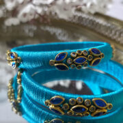 Sky Blue Silk Thread Kundan Bangles