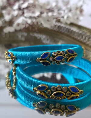 Sky Blue Silk Thread Kundan Bangles